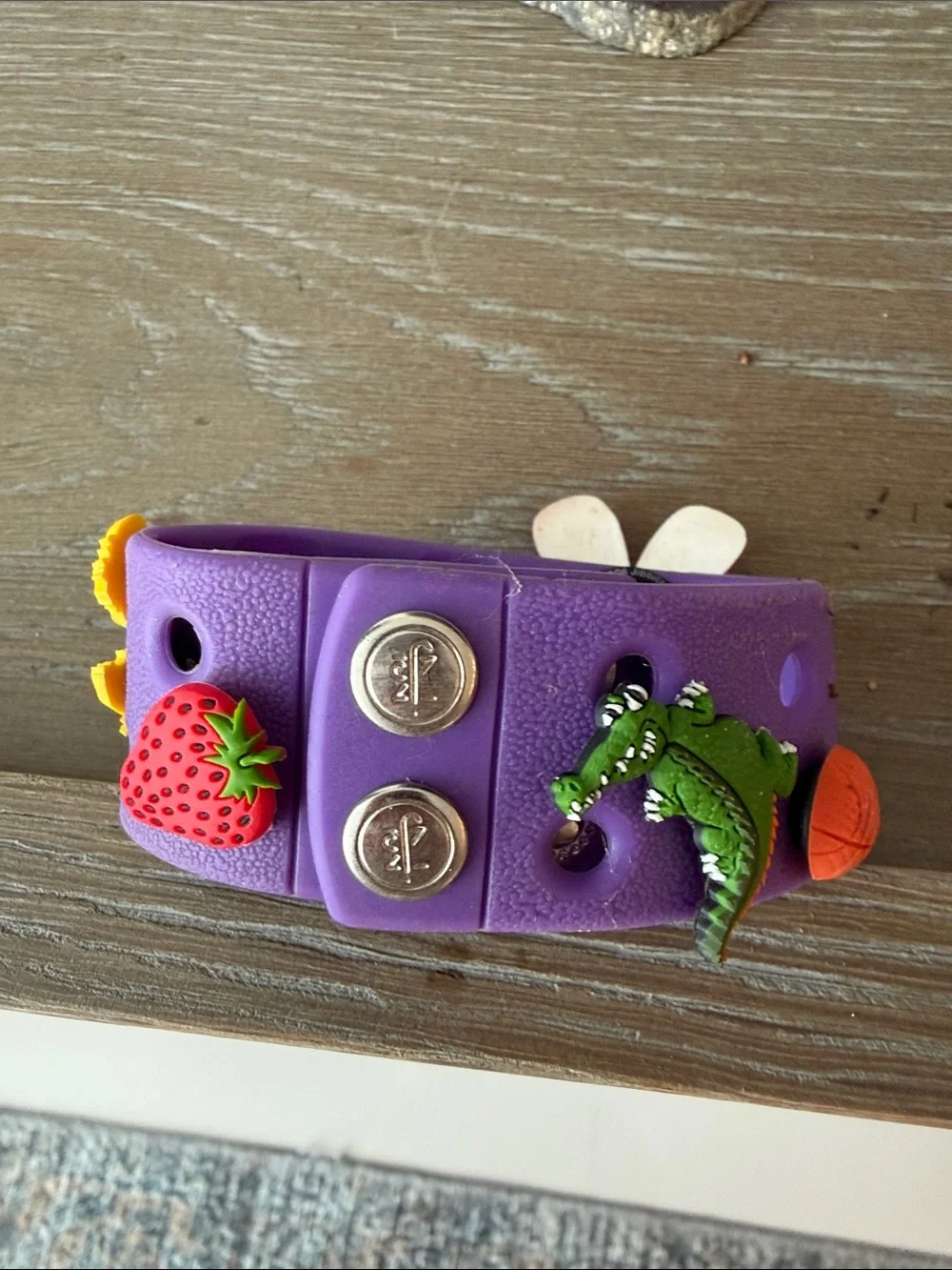 Jibbitz Purple Shoe Charm with Pink Flower and Yellow Accent
